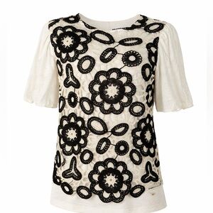 NWT Boho Chic Floral Crochet Lace Top - Cato Collection- Black Cream - S